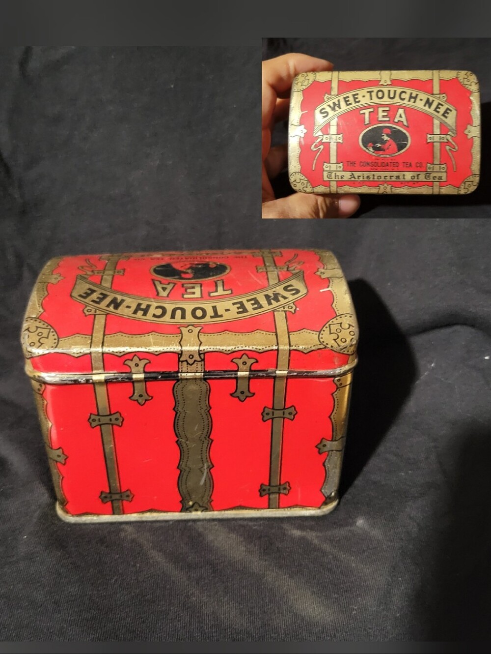Vintage SWEE-TOUCH-NEE tin TREASURE CHEST Consolidated Tea Company